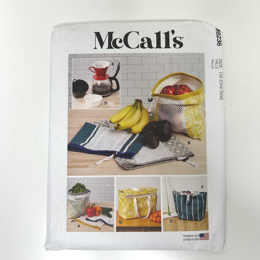 McCall's M8236 Sewing Pattern Fruit Vegetable‎ Bags Coffee Filters Bin One Size